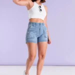 ART.3366 | SHORT CELESTE CON CINTURA ELASTICA