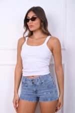 ART.3949 | SHORT CELESTE CINTURA ANCHA ELASTIZADO