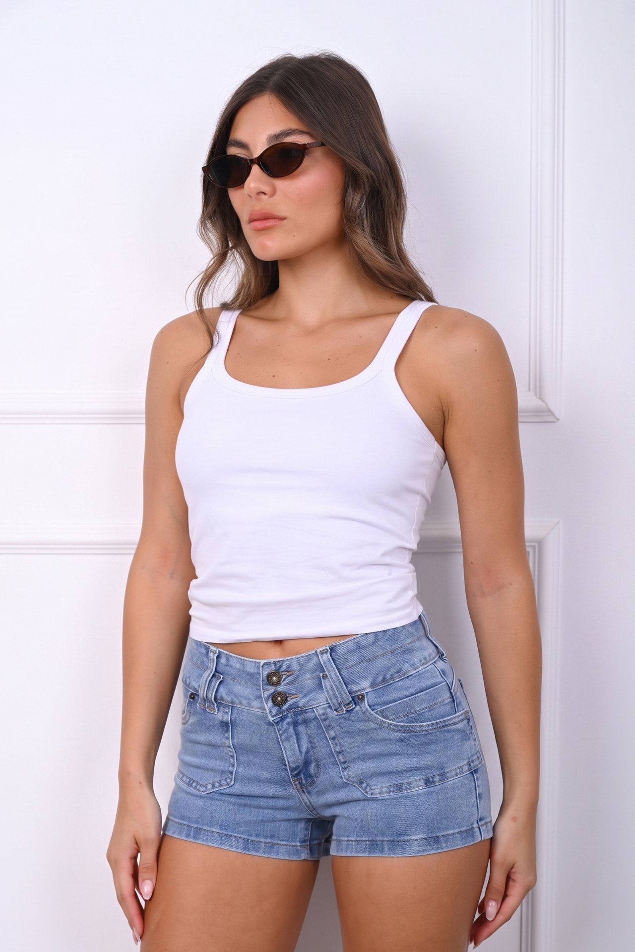 1 ART.3949 | SHORT CELESTE CINTURA ANCHA ELASTIZADO - Imagen 1